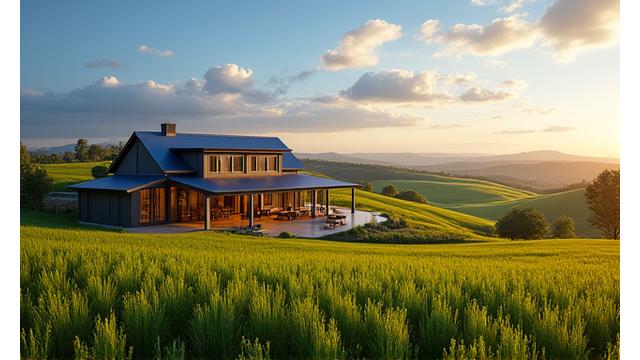 Scenic rural Australian landscape with modern farmhouse, symbolizing regional property growth and lifestyle changes.