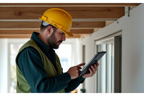 A real estate inspector with a clipboard examining a roof of a house, highlighting the importance of property inspections.