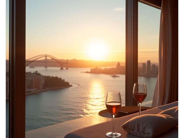 Panoramic view from a luxury penthouse apartment in Sydney