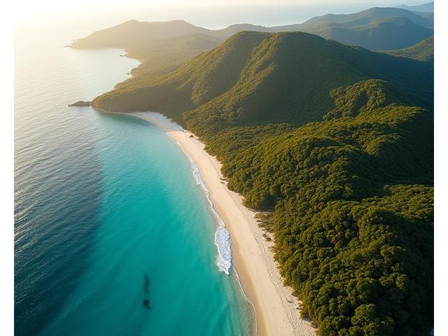 Aerial view of a pristine coastal land parcel ready for development in Queensland