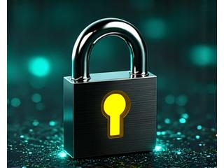 Stylized padlock icon integrated with a digital network, signifying robust data security.