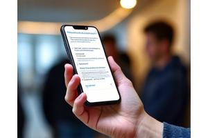 Student using a mobile app to access building services, depicting technology platforms for student communication and services.